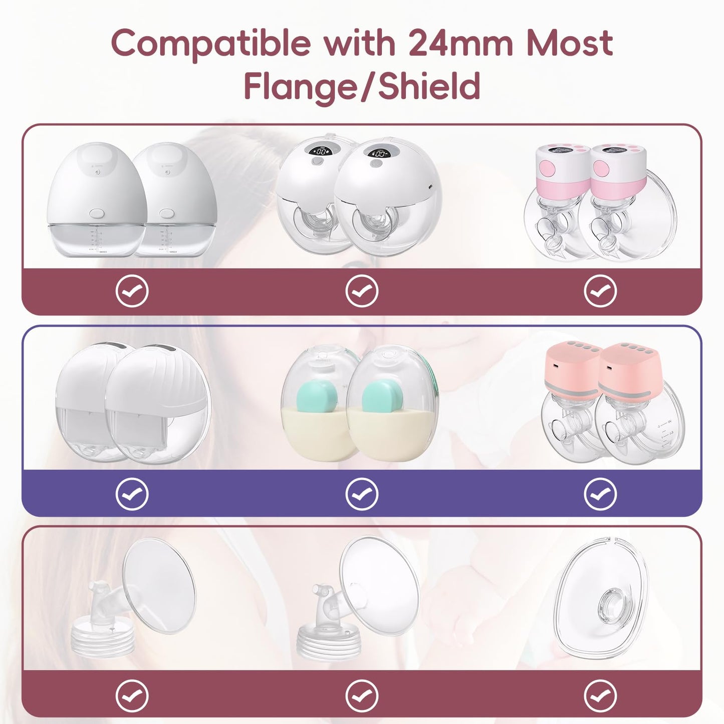 b&h Flange Inserts 19/21 mm 4PCS for 24mm Flanges/Shield of Most Pumps, Flange Sizing Kit Silicone Flanges Insert, Breastfeeding Essentials Kit for New Moms