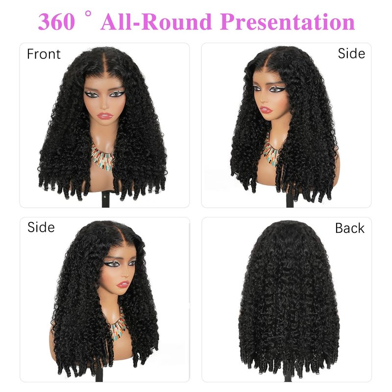 Liqusee 7x6 Burmese Curly Glueless Wigs Human Hair Pre Plucked Pre Cut 250% Density Drawstring Wig for Black Women 7x6 HD Lace Front Wigs Human Hair Glueless Wear and Go Natural Color 24 Inch