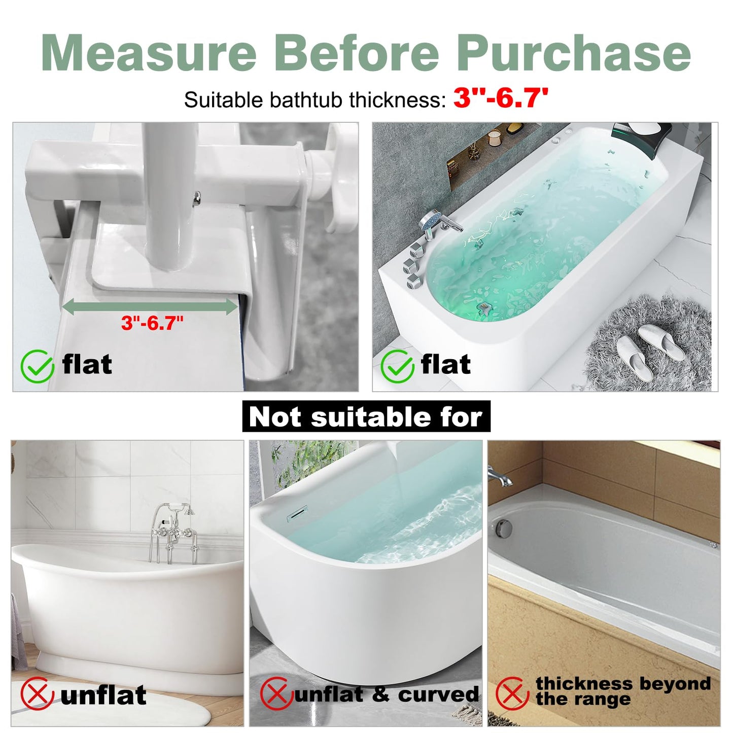 YEEGO DIRECT Bathtub Safety Rail, Height Adjustable Shower Bathtub Grab Bars for Seniors, Innovative Triple Grip Bathtub Handles for Seniors, Waterproof Frame, 300 LBS Weight