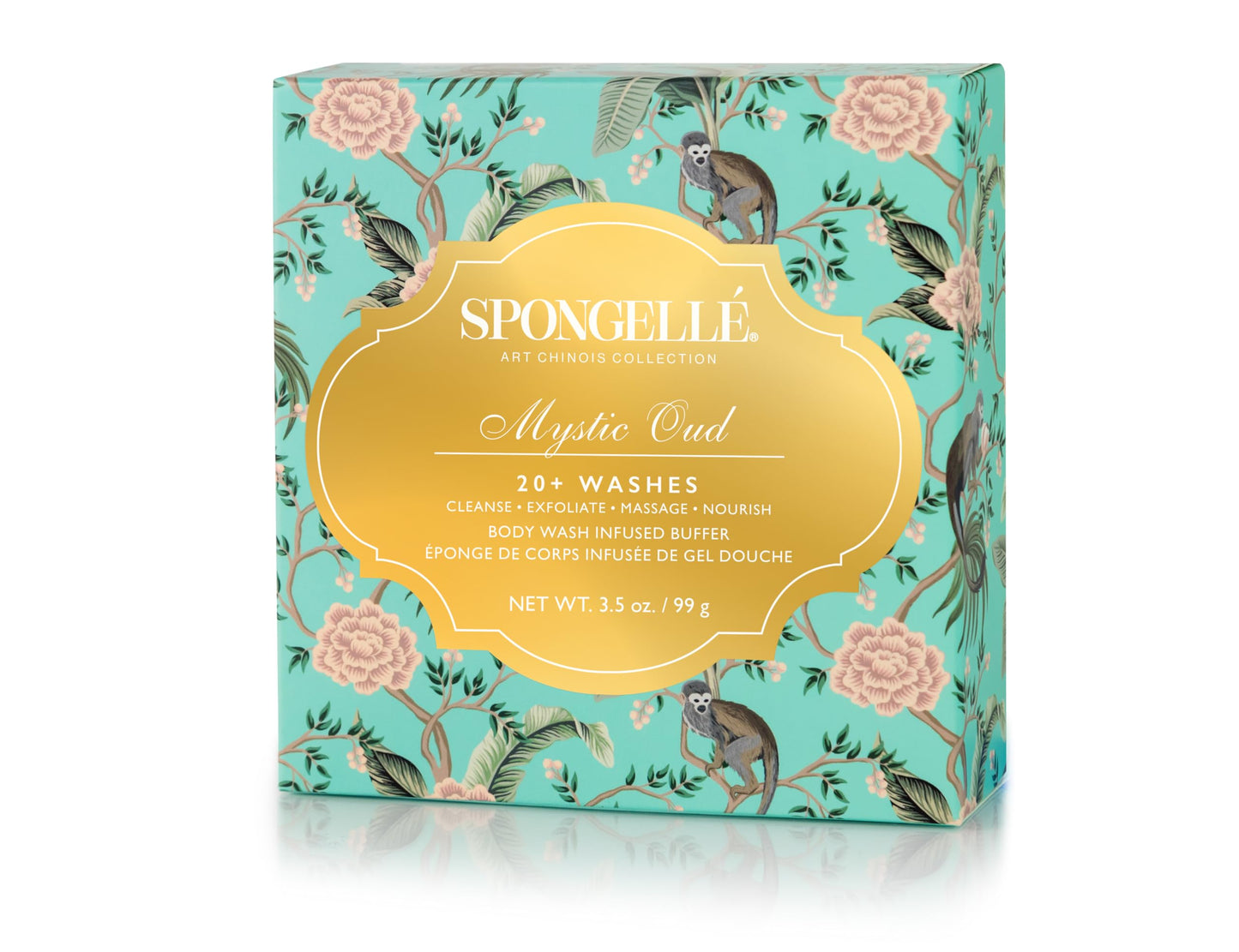 Spongellé Art Chinois Body Wash Infused Luxury Bath Buffer – Cleanses, Exfoliates, Massages & Nourishes Skin – All‑in‑One Aromatic Bath Sponge for 20+ Washes, Mystic Oud