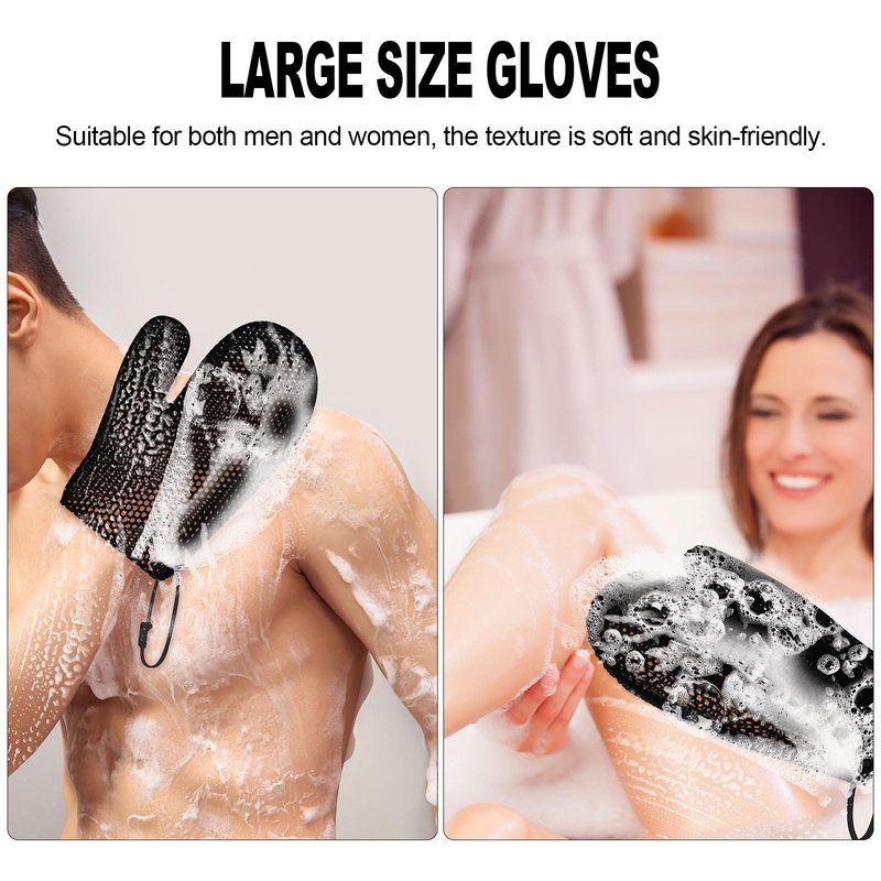 Honeycomb Exfoliating Bath Gloves - Microfiber for Enhanced Blood Circulation & Soft, Smooth Skin for All Skin Types (Black - Glove)