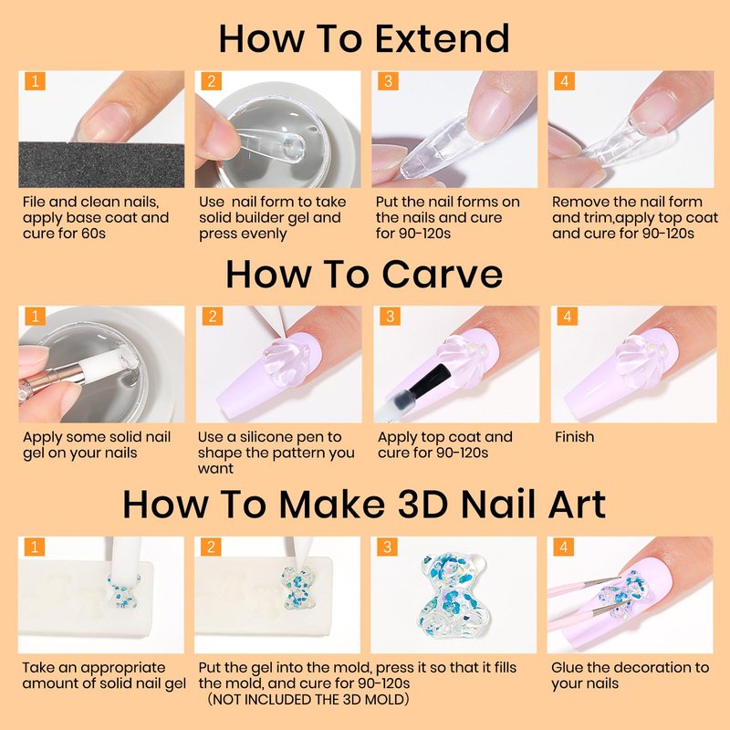 MIZHSE Solid Builder Gel - 1 oz Clear Non Stick Hand Hard Gel with 6 Colors Chrome Powder Nail Form Extension Kit for Nail Salon Home DIY
