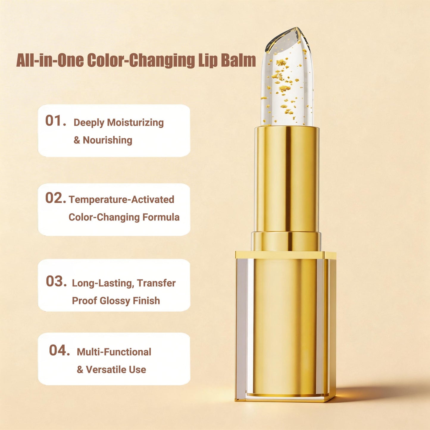Wiyakwnry pH Adjusting Lipstick for Mature Women,Transfer-Proof Color Changing Lipstick,Clear Lip Stick That Changes Color Long-Lasting Moisturizing Lip Glow for All Skin Tones (Gold)