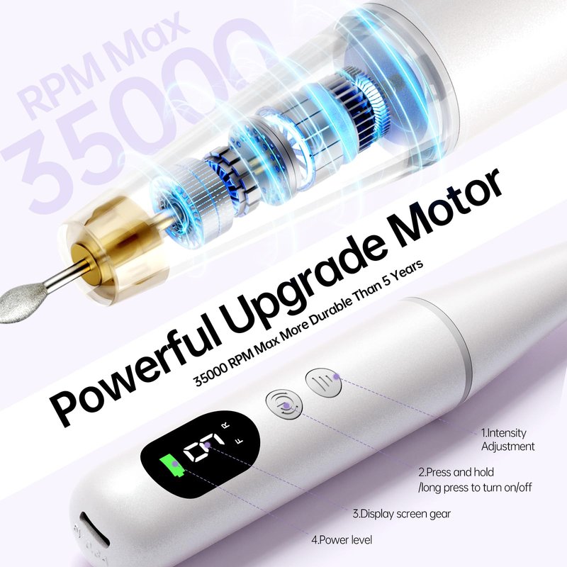 Electric Nail Drill Kit, Electric Nail File Cordless Nail Drill Machine for Acrylic Gel Dip Powder Nails, Professional Portable Manicure Pedicure Rechargeable Lightweight for Home Salon Use