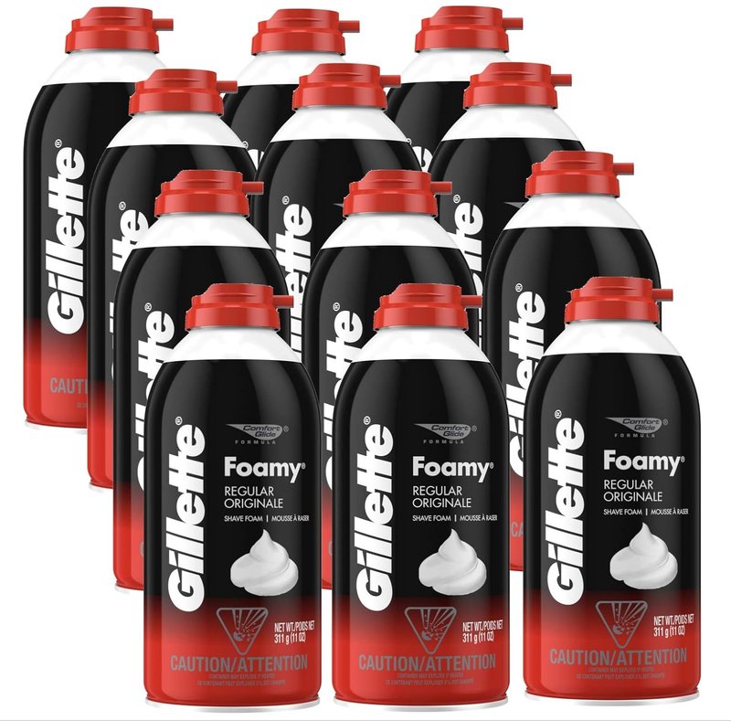 Gillette Foamy Shaving Cream - Regular Formula, 11 oz Each | Pack of 12 for Smooth Shaves