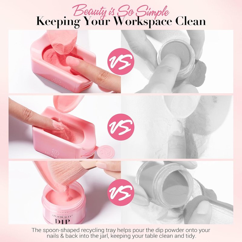AZUREBEAUTY Dip Powder Recycling Tray System, Triple Layer Recycling Case Nail Dip Powder Container with Nails Tool Nail Brush Glass Nail File, French Nail Art Manicure Essential Tool