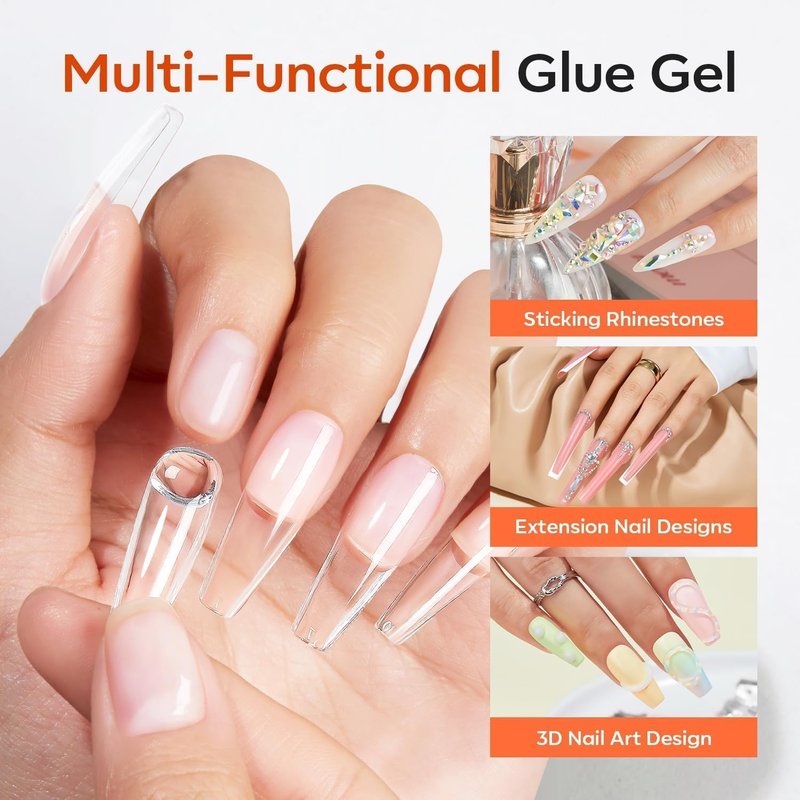 modelones 30g Solid Gel Nail Glue, Glue Gel on Nails for Clear Tips Super Strong Adhesive for Acrylic Extensions Press On Fake Tips U V Curing Needed Professional Adhesive