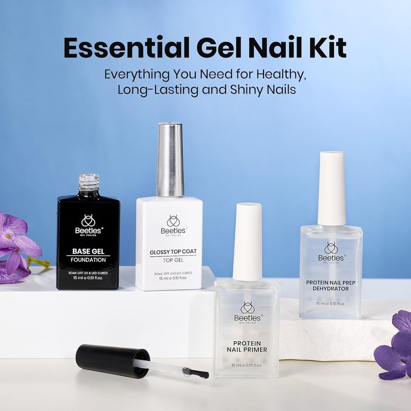 Beetles Gel Base & Top Coat Set - Extra Glossy, Acid-Free & HEMA-Free | 4 Pcs, 15ml