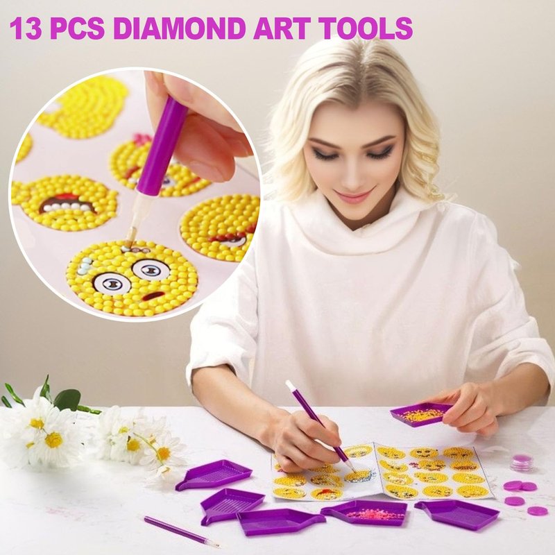 13pcs Diamond Painting Art Accessories, V-Shaped Corner Opening Diamond Art Trays Kits for Adults with Diamond Painting Pen and Wax Glue, Rhinestone Bead Tray for Diamond Painting Dotz Tools Storage