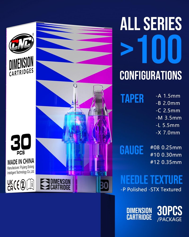 CNC Tattoo Cartridge Needles 30pcs Assorted Needle Cartridges Round Liner #10 Bugpin #12 Standard 3RL 5RL 7RL Mixed for Tattooing Supplies EN04B-30KIT-A