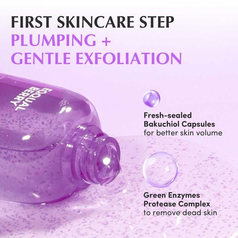 EQQUALBERRY Bakuchiol Plumping Capsule Toner - Natural Retinol Alternative Face Toner with Hyaluronic Acid - Anti-Aging, Soothing, Hydrating Korean Skincare for Sensitive Skin (150ml / 5.1 fl oz)