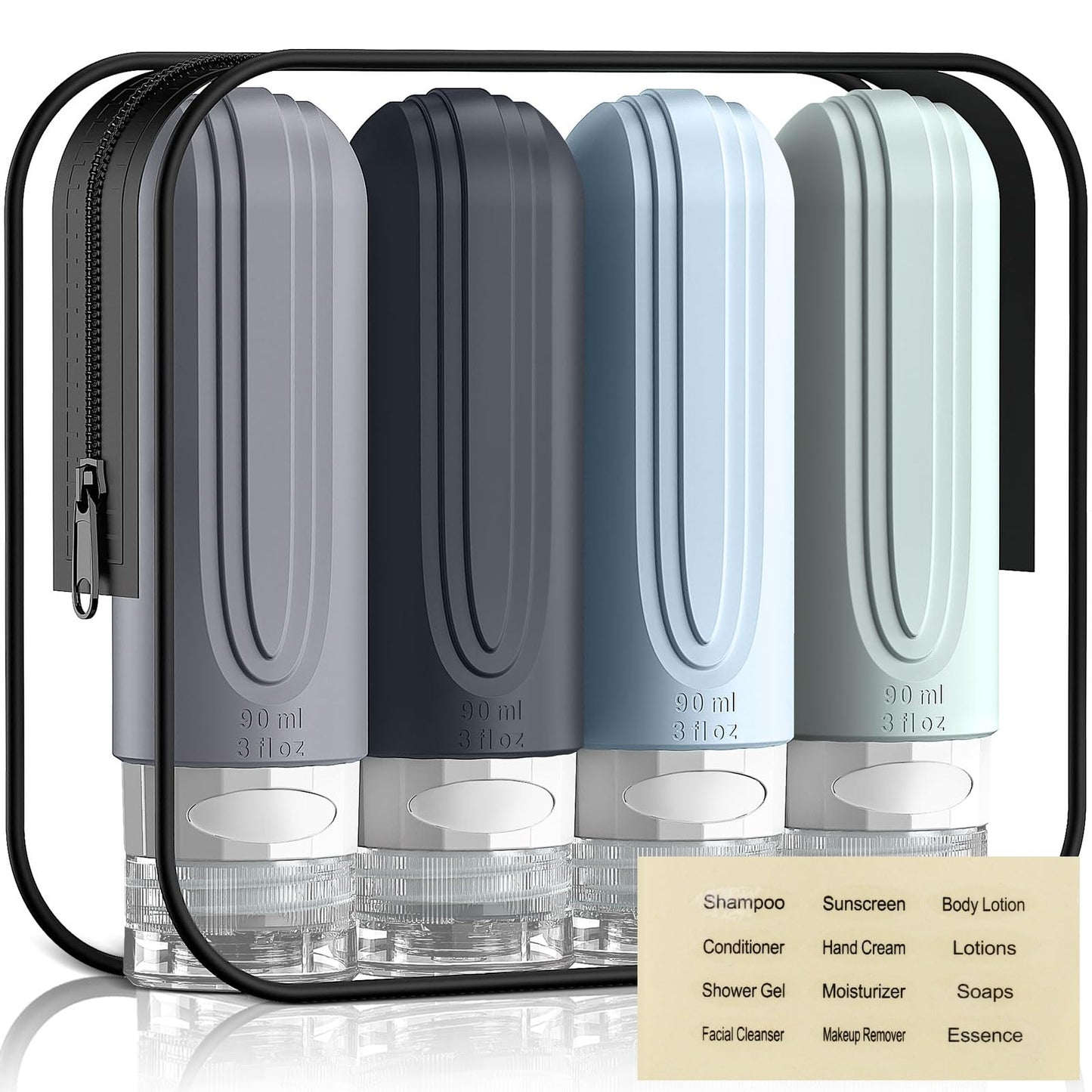 YIIMER Travel Bottles for Toiletries, 3oz TSA Approved Travel Size Toiletries, Silicone Leak-Proof Refillable Containers, Squeezable Liquid Essentials Bottles W/Clear Bag (GRAY)
