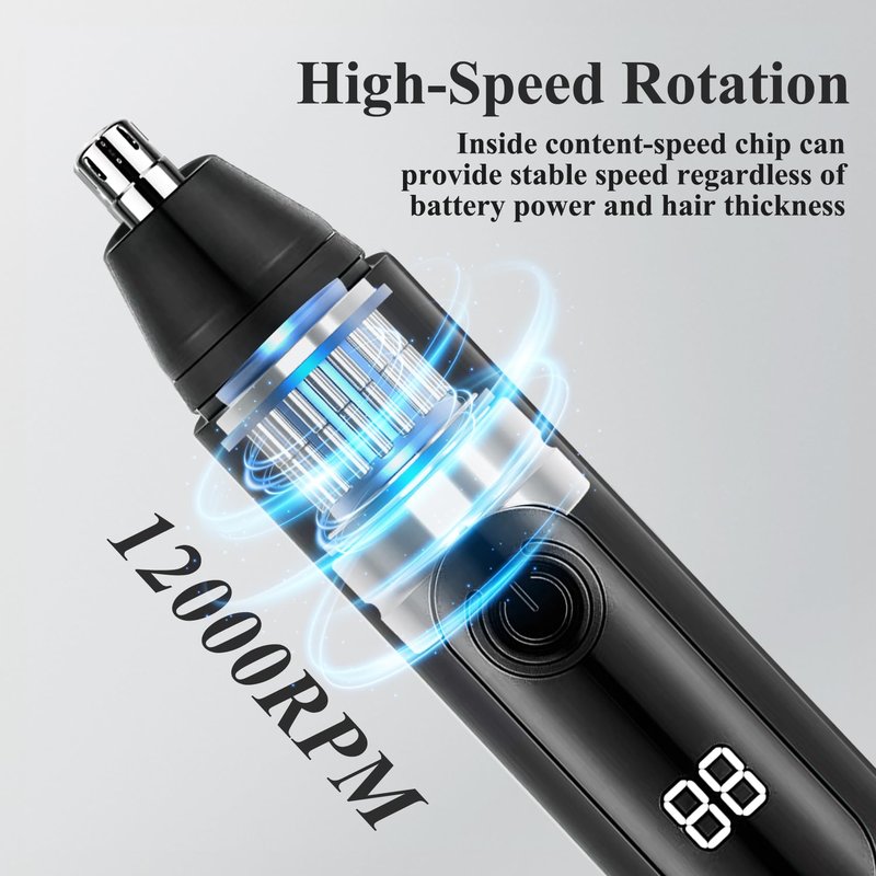 Nose Hair Trimmer for Mens and Women- 2025 Professional Painless Eyebrow & Facial Hair Trimmer for Men Women, Battery-Operated Trimmer with IPX7 Waterproof, Dual Edge Blades for Easy Cleansing Black