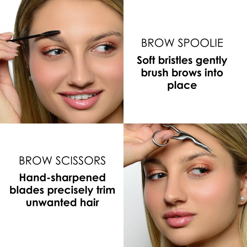 JAPONESQUE Brow Scissors and Spoolie, Stainless Steel Scissors for Brow Grooming and Trimming, Brush Tool for Brow Shaping