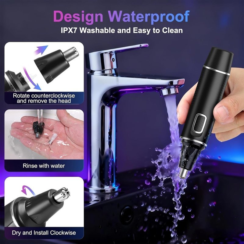 AREYZIN 2026 Professional Nose Hair Trimmer for Men,Rechargeable Ear and Nose Trimmer,2 in 1 Painless Eyebrow & Facial Hair Trimmer with IPX7 Waterproof Dual Edge Blades