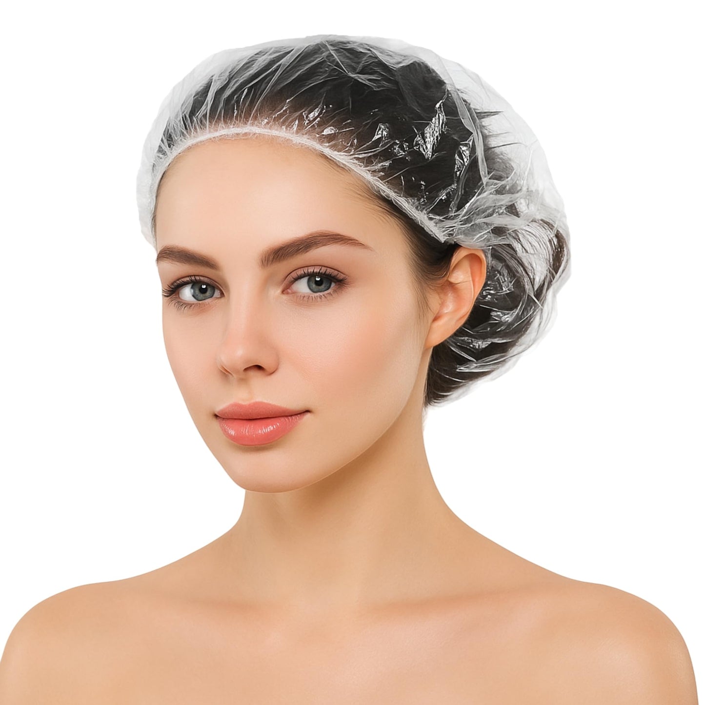 WanMoThink 100 Pcs Disposable Shower Caps Extra Large 22 Inch, Thick Clear Plastic Waterproof Hair Caps for Women and Men, Long Hair Deep Conditioning Caps with Roll-Top Stand-Up Storage Bag