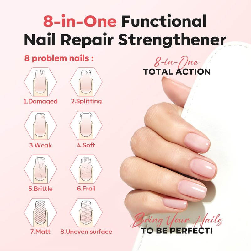 modelones Nail Strengthener Peachy Pink Nail Repair for Damaged Nails Strengthening Polish 15ml Nail Growth and Strengthener Natural Concealer Foundation Nail Care Gifts for Women