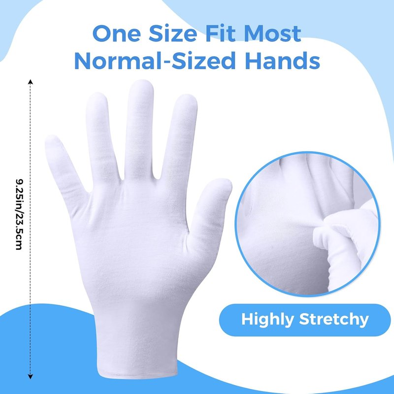 3 Pairs Cotton Gloves for Dry Hands Sleeping, Moisturizing Gloves for Men and Women, Stretchable White Cotton Gloves Eczema for Service Driving Coin Jewelry Handling