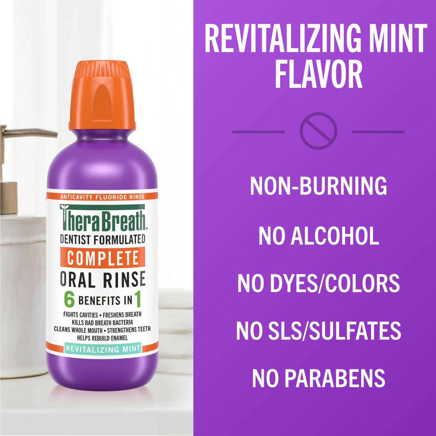 TheraBreath Complete Mouthwash, 6-in-1 Benefits, Alcohol-Free, Revitalizing Mint (2 Pack)