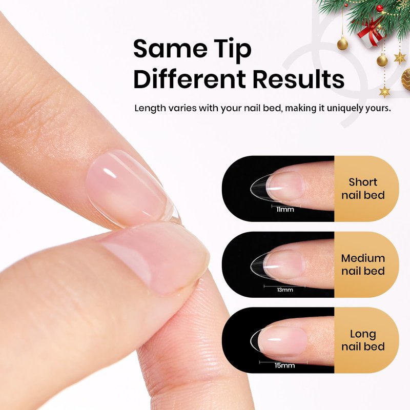Beetles Extra Short Almond Nail Tips, 12 Sizes 288 PCS Pre-Shaped Clear Full Cover Etch Gel Nail Tips Clear Acrylic Press on Nails Extension for Girls Women Nail Art Design, Nail Glue Needed