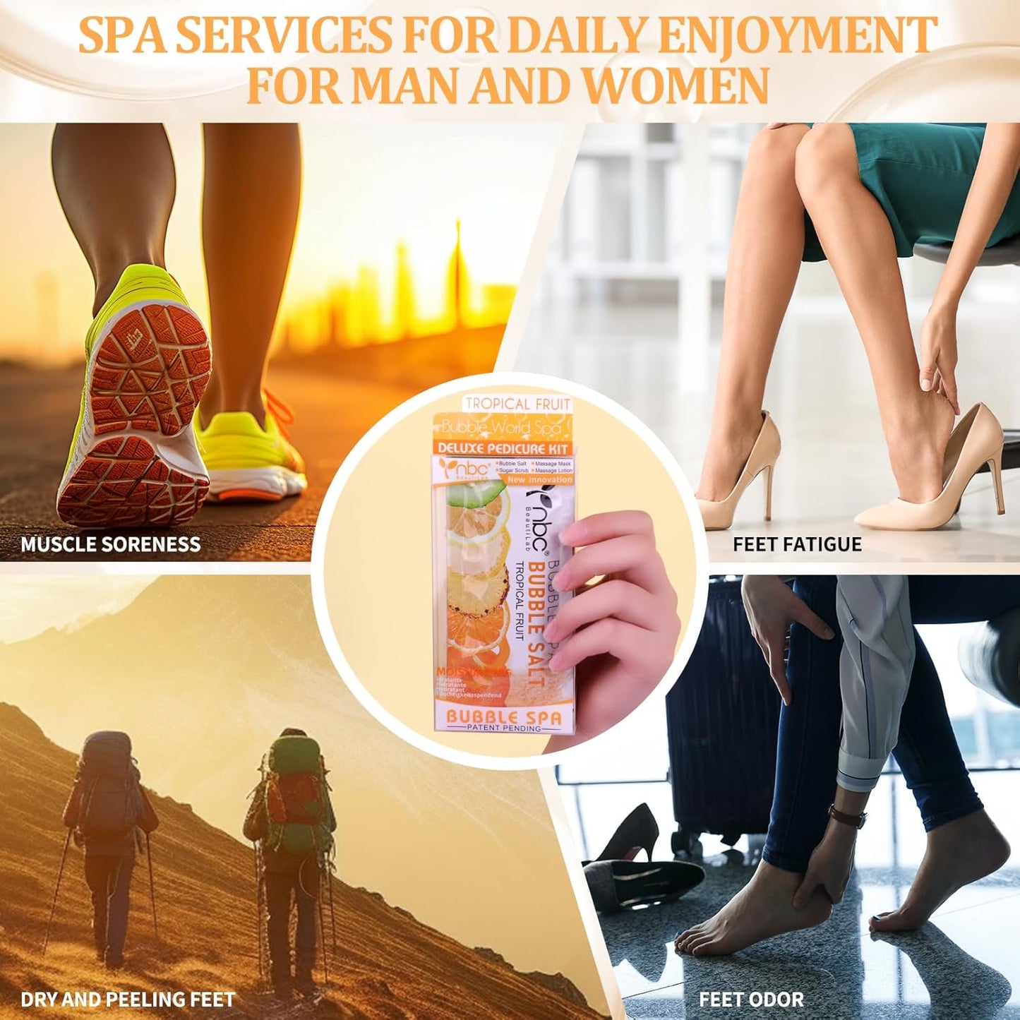 Skiennix Pedicure Kit - 4-Step Foot Spa Set with Bubble Salt, Sugar Scrub & Massage Lotion | Tropical Fruit