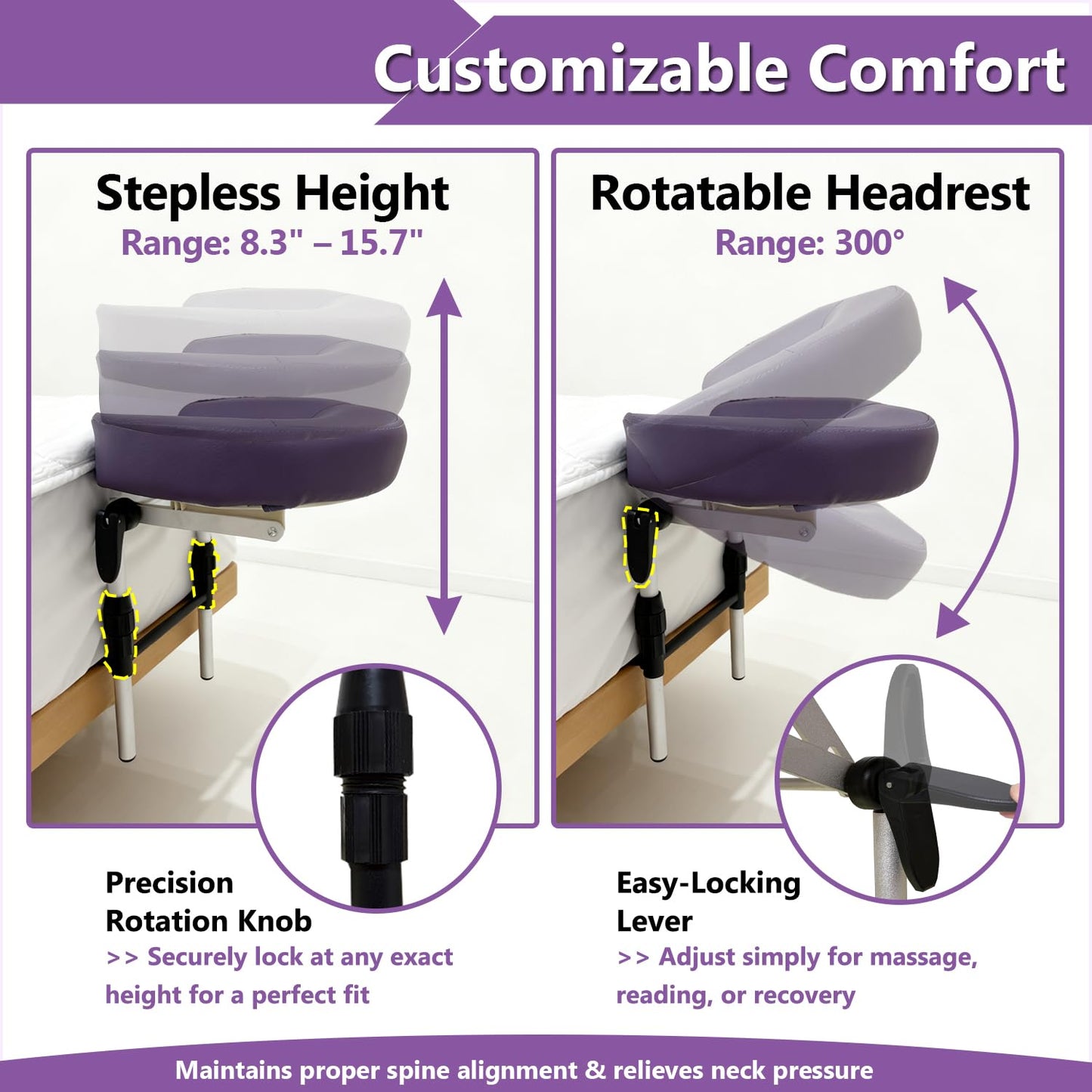 ZNALDP Massage Headrest for Bed, Adjustable Home Mattress Top Face Cradle Kit, Head Cushion for Massage Face Down, Quick Setup for Massage, Facial, Lash & Brow Services, Post Eye Surgery Recovery