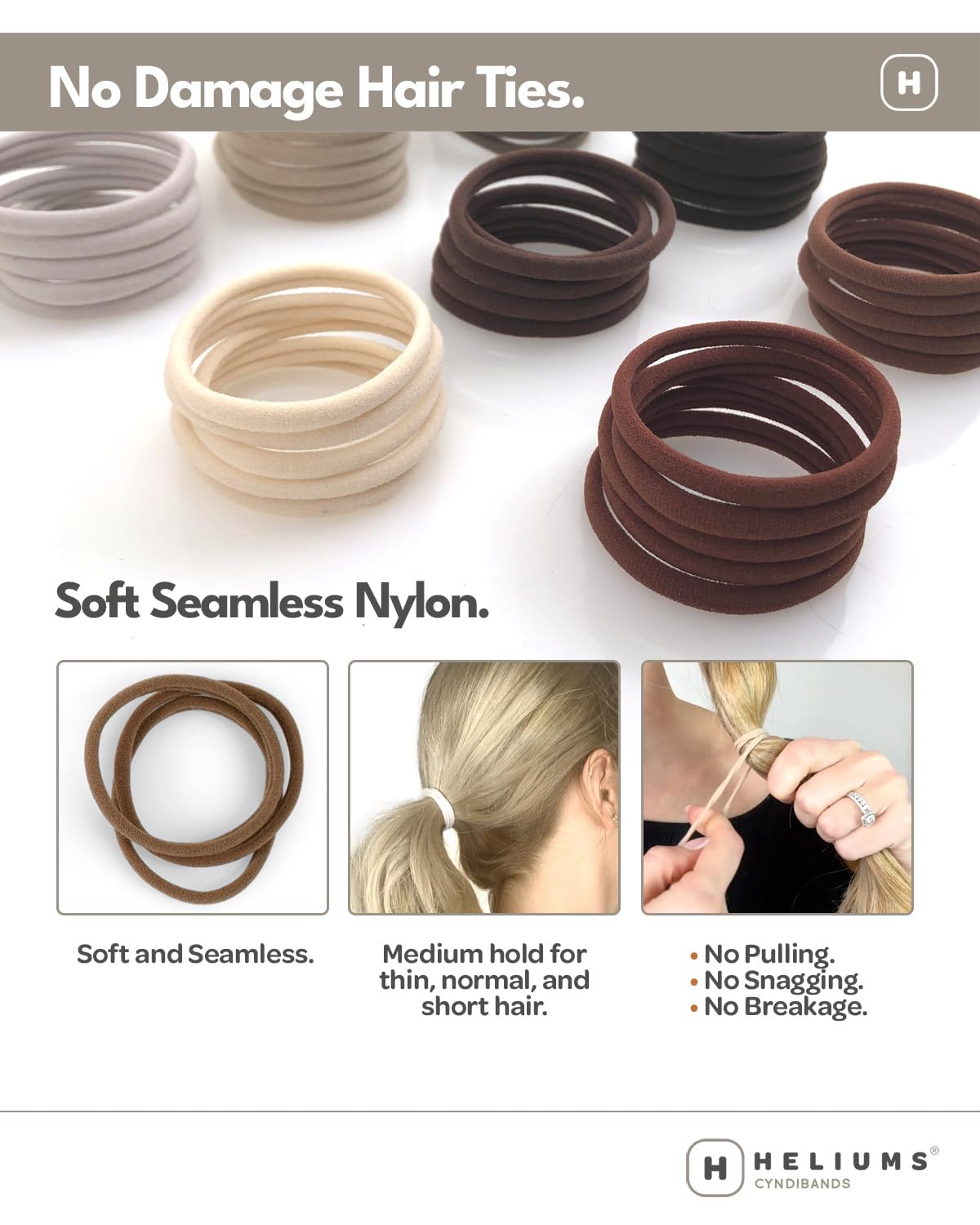 Thin Seamless Hair Ties - No Damage Nylon Ponytail Holders | Ash Blonde, 6mm, Medium Hold, 18 Pack