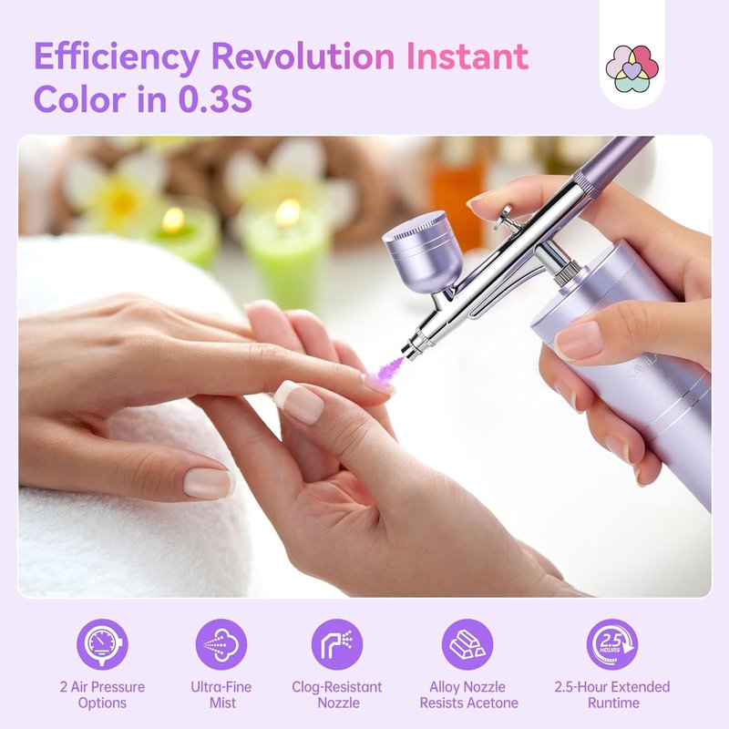 SAVILAND Pro Airbrush for Nails - 25 PSI Precision, 0.3mm DLC-Coated Nozzle, Cordless Design for Flawless Finish
