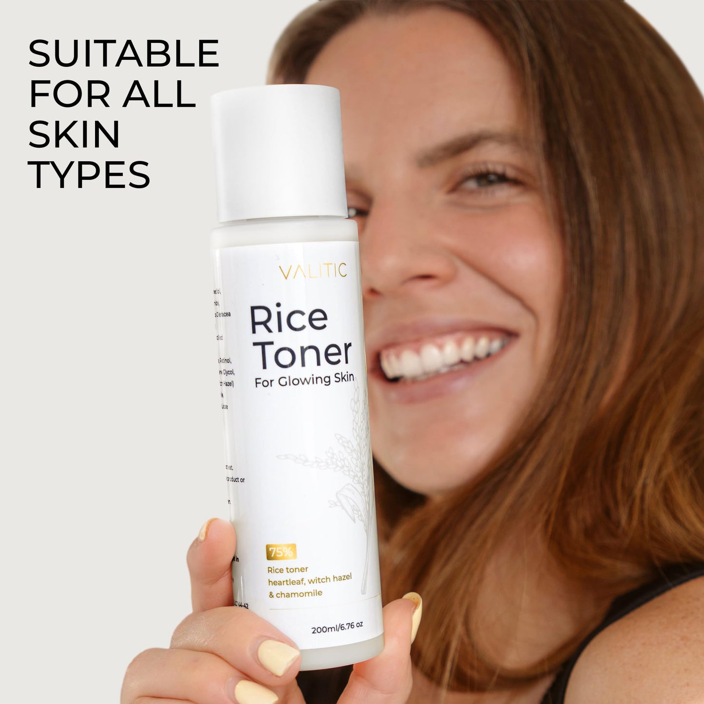 VALITIC Rice Toner - 75 Rice Extract Milky Toner for Face with Niacinamide, Heartleaf, Witch Hazel and Chamomile Essence - Facial Glass Skin Hydrating Skin Care - 200 ml, 6.76 fl oz