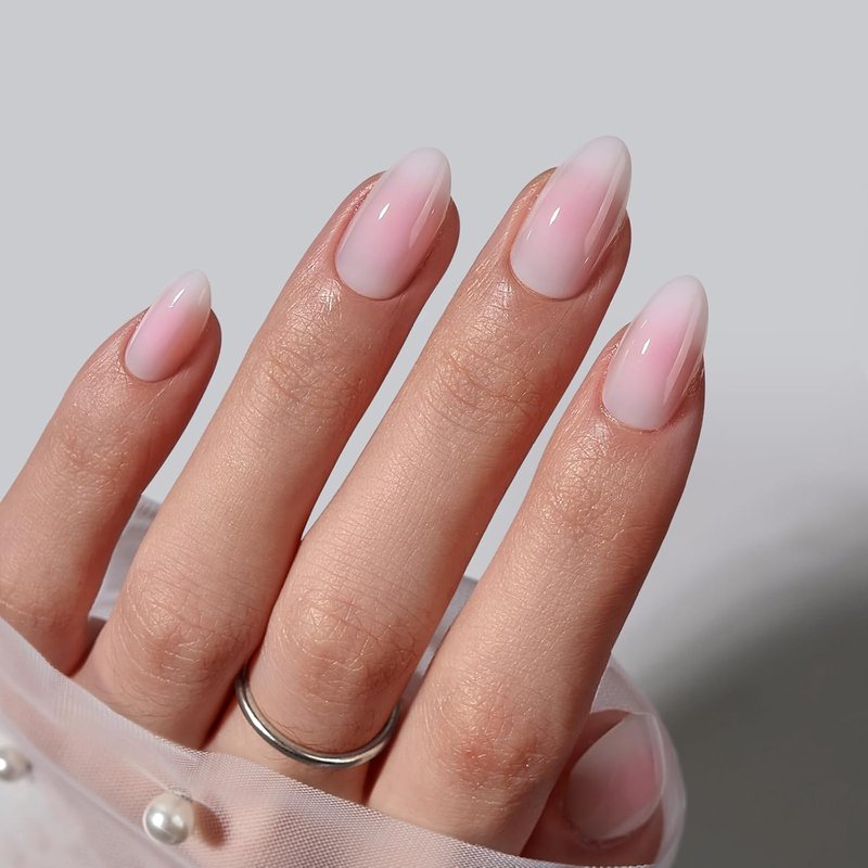 Press On Nails - Pink Ombre Almond Soft Gel Kit | 32 Opaque Glue-On Nails in 16 Sizes