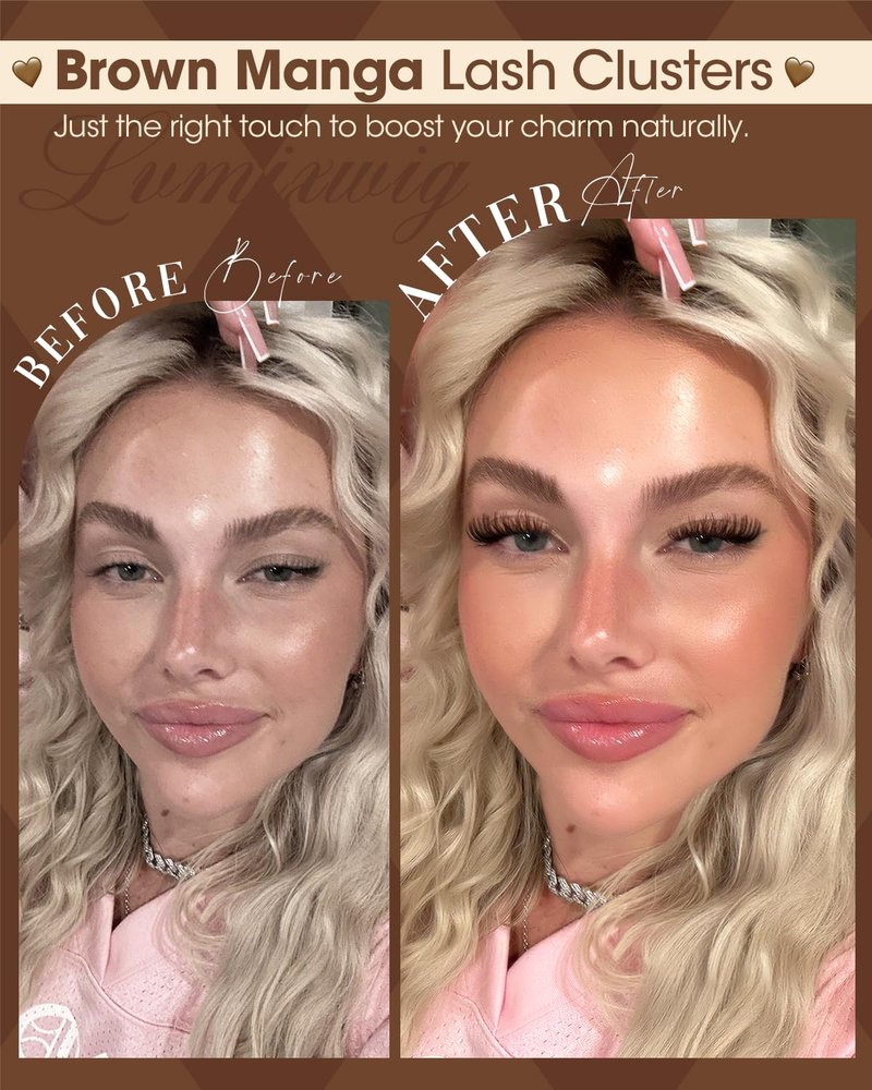 Brown Lash Clusters Fluffy Eyelash Clusters Wispy Cluster Lashes Dark Brown Cluster Eyelash Extensions Volume Individual Lashes 50D Lash Extension 10-16MM D Curly DIY Eyelash Extension by Lvmixwig