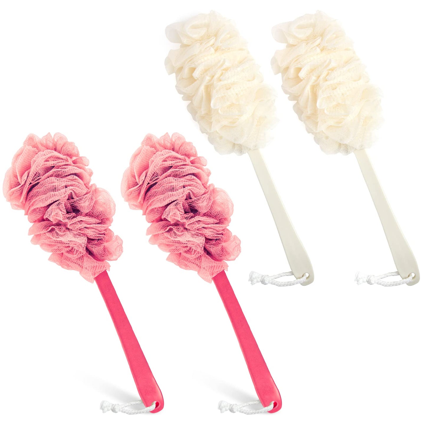 Evmliy Back Scrubber for Shower, Loofah Sponge Brush Exfoliating Body, Long Handle Scrub Brush for Shower with Loofah on a Stick for Back Use, Bathing Accessories Body Brushes (4Pack)