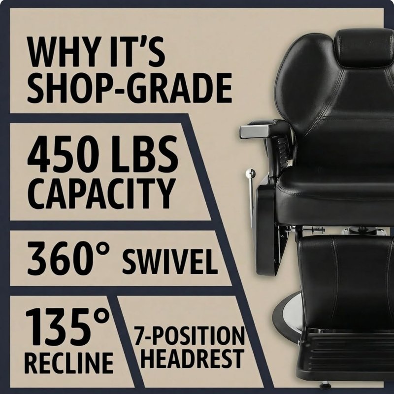 Artist Hand Hydraulic Barber Chair - 21" Wide Styling Chair for Salon | 450 LBS Capacity, 135° Recline, Black