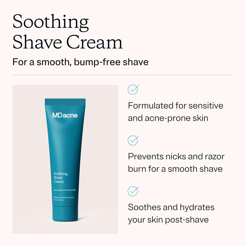 MDacne Shaving Cream for Acne-Prone Skin - Soothing, Oil-Free, Eliminates Razor Burn, Cuts & Infections - Reduce Skin Irritation & Prevent Shave Bumps - Vegan, Paraben-Free & Cruelty-Free