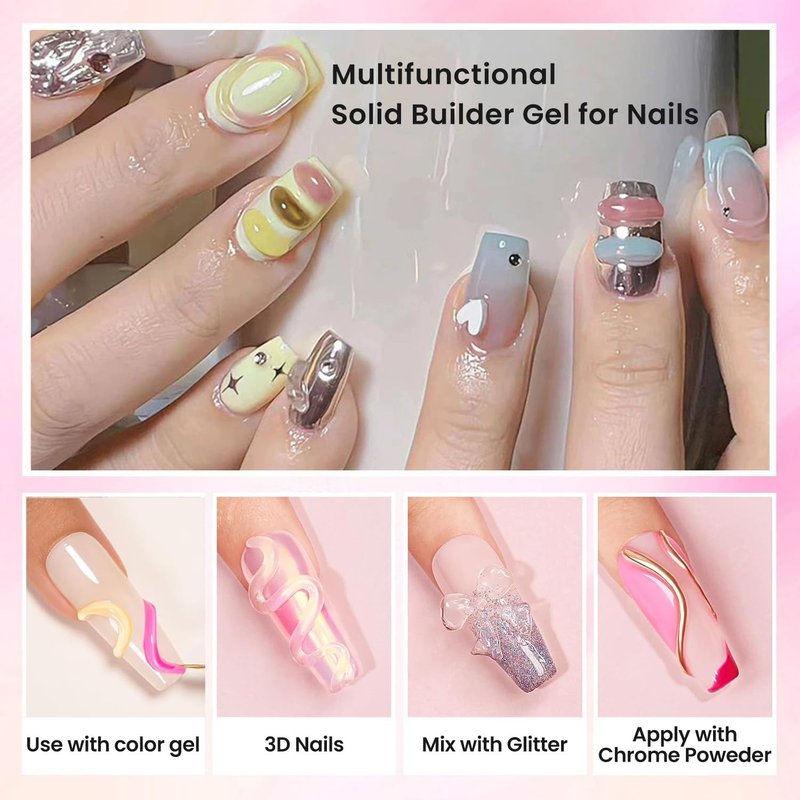 BUTIBBJA Solid Builder Gel For Nails, Clear, Nail Art for 3D Sculpting Gel Sock Off UV LED with Silicone Mold Salon DIY at Home,16g/0.56oz