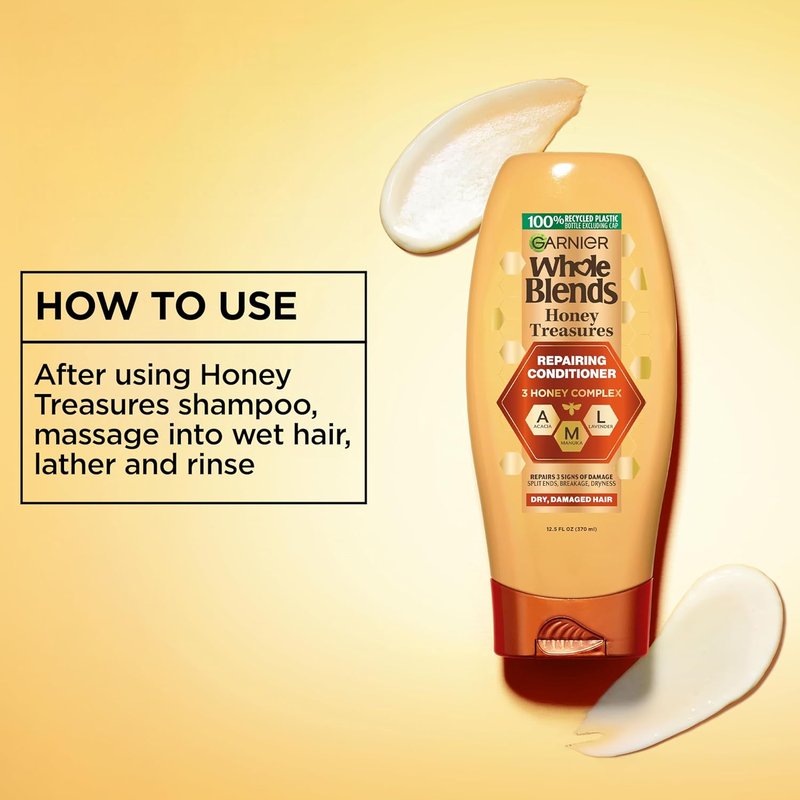 Garnier Whole Blends Honey Treasures Repairing Conditioner - Nourishing Formula for Dry, Damaged Hair | 26.6 Fl Oz