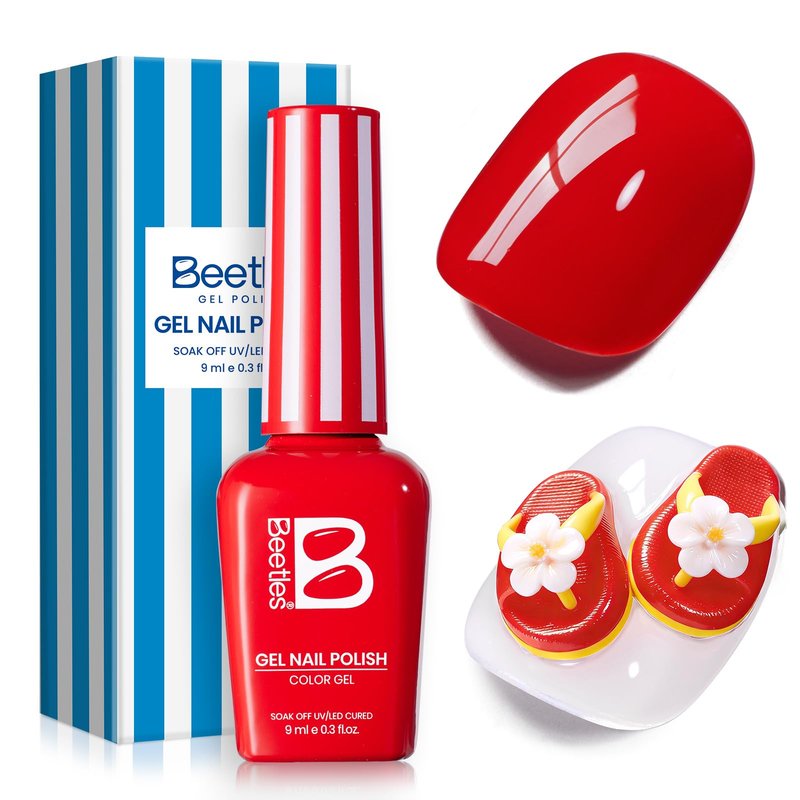 Beetles Red Gel Polish - Summer Voyage Summer Nails, Sunburn Red Gel Nail Polish, Same Color Same Bottle, Soak Off UV LED Lamp Neon Nails Art, Long-Lasting Manicure Salon DIY for Holiday