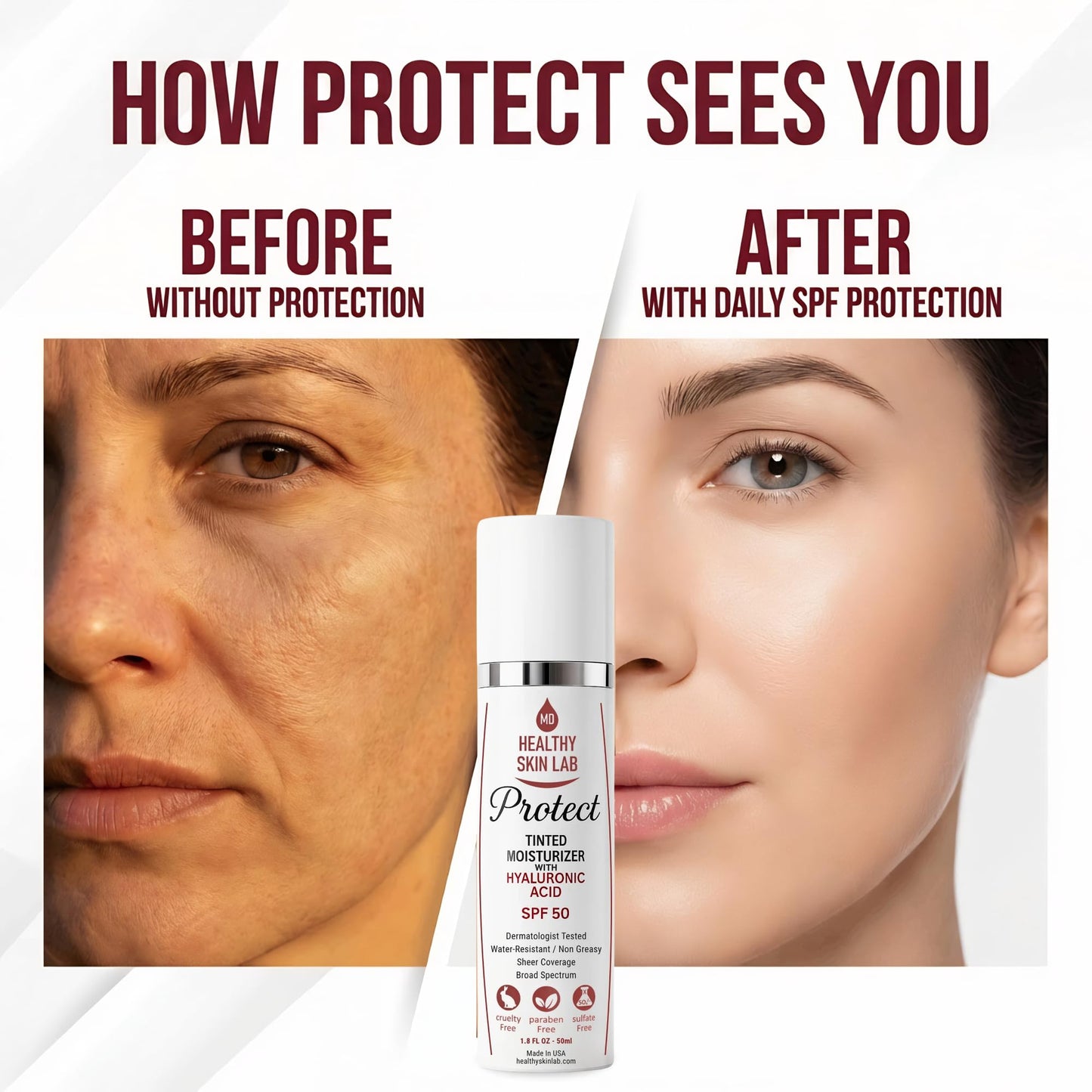 Healthy Skin Lab Protect Tinted Moisturizer SPF 50, Sheer Universal Tint, Lightweight Hydrating Mineral Sunscreen for Face, Hyaluronic Acid, Broad Spectrum Daily SPF, Dermatologist Tested, 1.8 oz