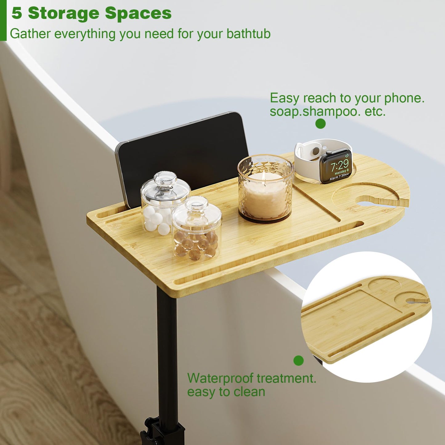 Welfuturer Bamboo 3 Layer Rotating Bathtub Tray Table, Adjustable Height Freestanding Caddy Shelf for Plants & Bath Essentials,Spa Side Table for Tub,Multifunctional Bamboo Stand Organizer,Natural