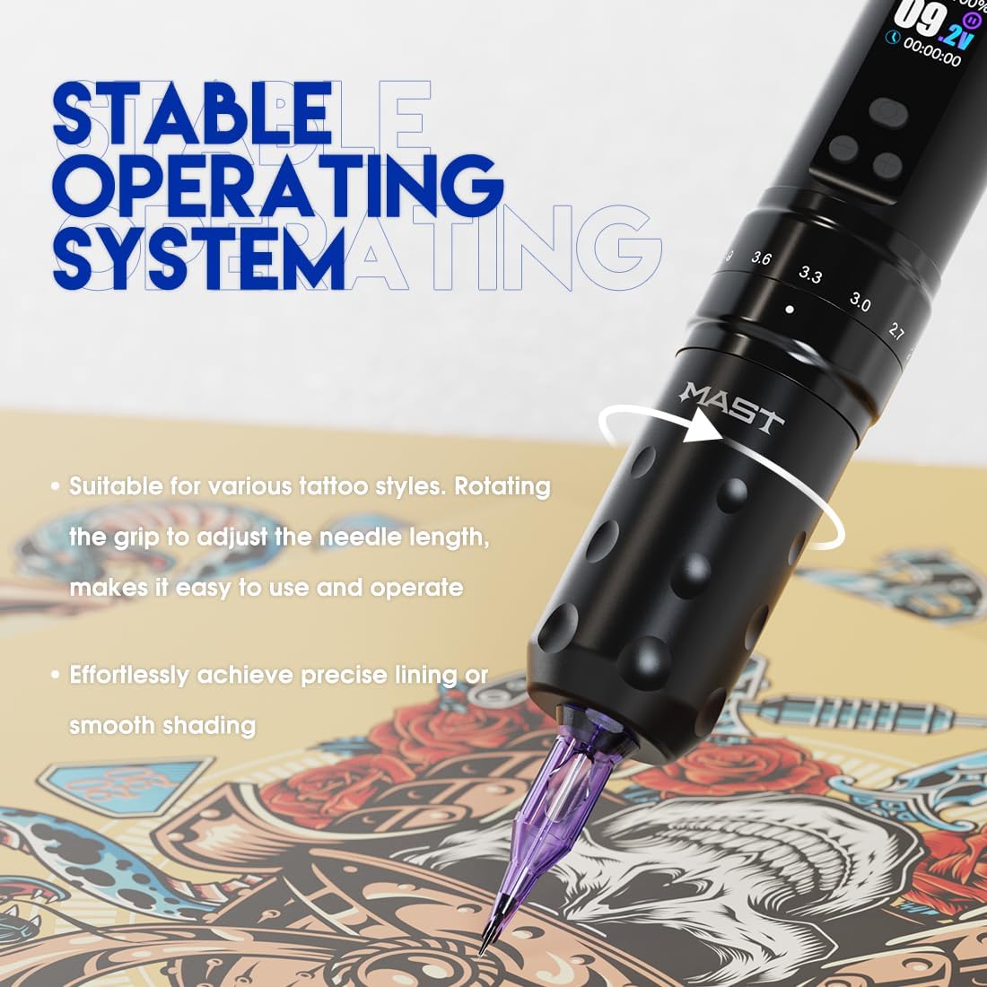 Mast Fold2 Pro Tattoo Kit Complete Tattoo Gun Machine Kit 2 Batteries 2000mAh Power Supply for Long Time Needles Cartridges Black Tattoo Ink Kit (Full Fold2 Pro - Black)