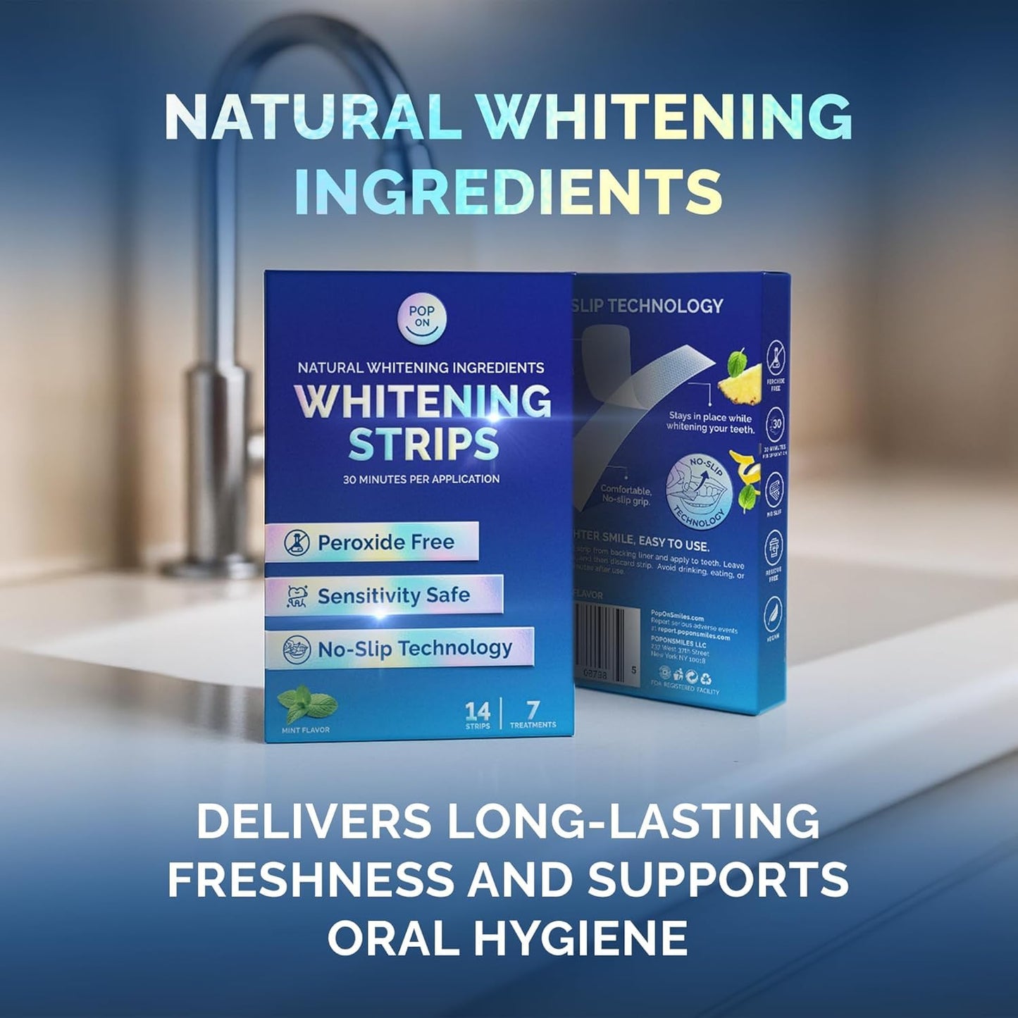 Teeth Whitening Strips for Sensitive Teeth & Gums, Mint Flavor — Peroxide Free & Enamel Safe w/Coconut Oil for Gentle & Whiter Teeth — 7-Day Treatment White Strips w/Non-Slip & Dry-Strip Technology