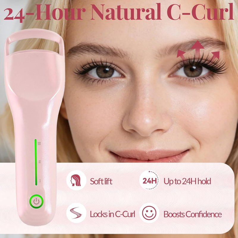 Skiennix Heated Eyelash Curler - 3 Heat Levels, Fast 8s Heating, USB-C Rechargeable, Anti-Burn Pad | Pink