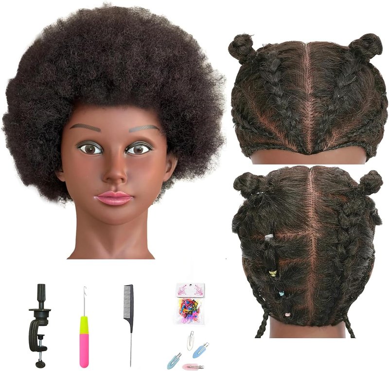 Sakalaka 10″ Afro Kinky Hair Mannequin Head - 100% Human Hair for Braiding & Cosmetology Training