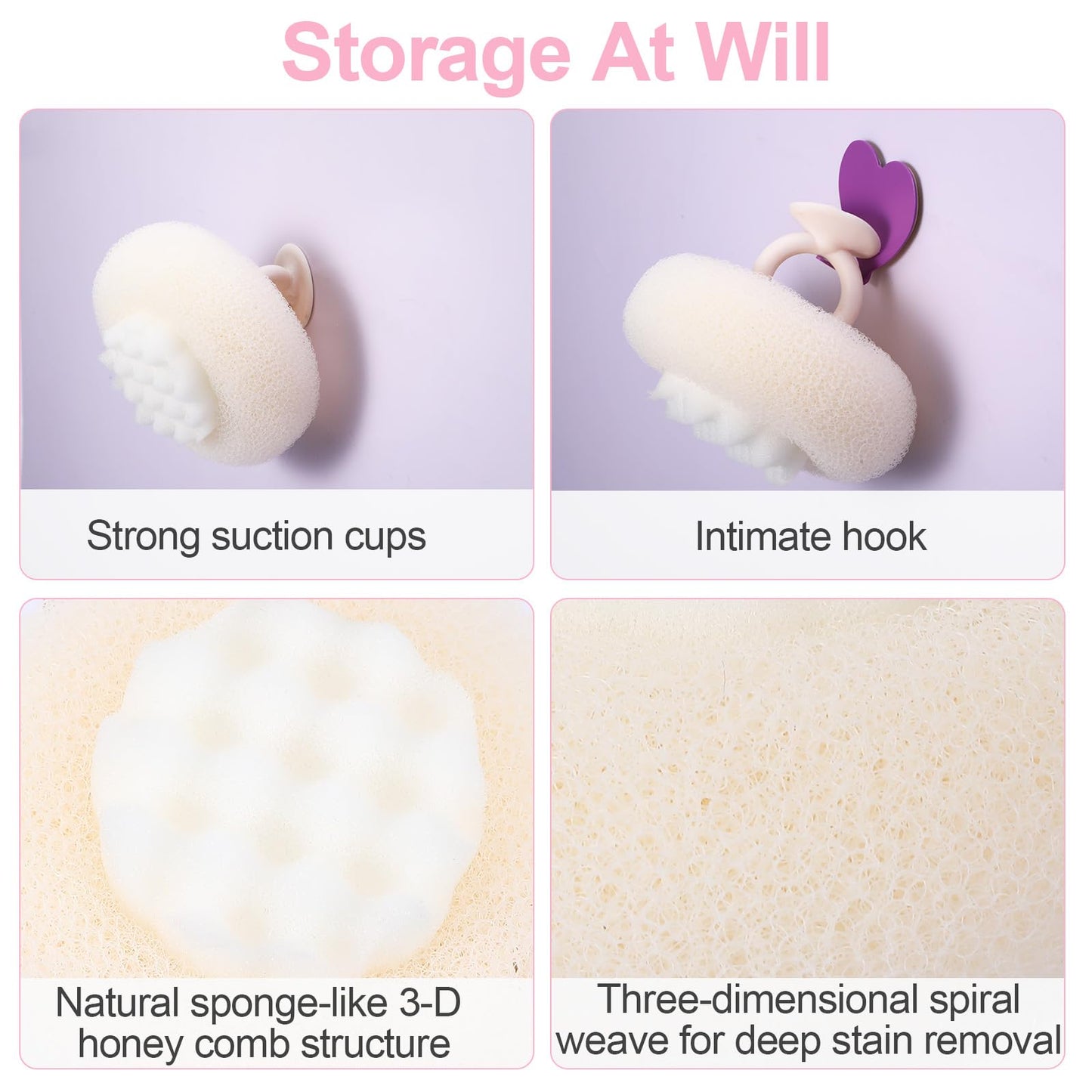 Super Soft Sunflower Suction Cup Bath Ball, 2 in 1 Exfoliating Bath Sponge, Loofah with Suction Cup, Body Sponges for Shower, Bathing Sponges for Women (Blue + Beige)