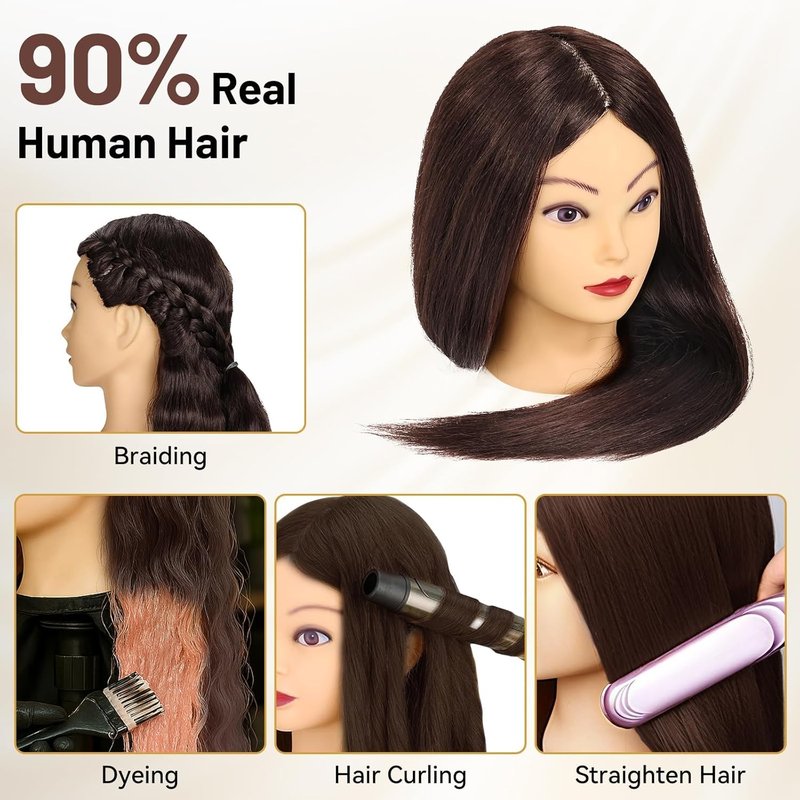Mannequin Head With 90% Human Hair 23 inch,Doll Head For Hair Styling,Cosmetology Manikin,Hair Practice Head,Training Braiding Hairdressing Head with Wig Stand Tripod