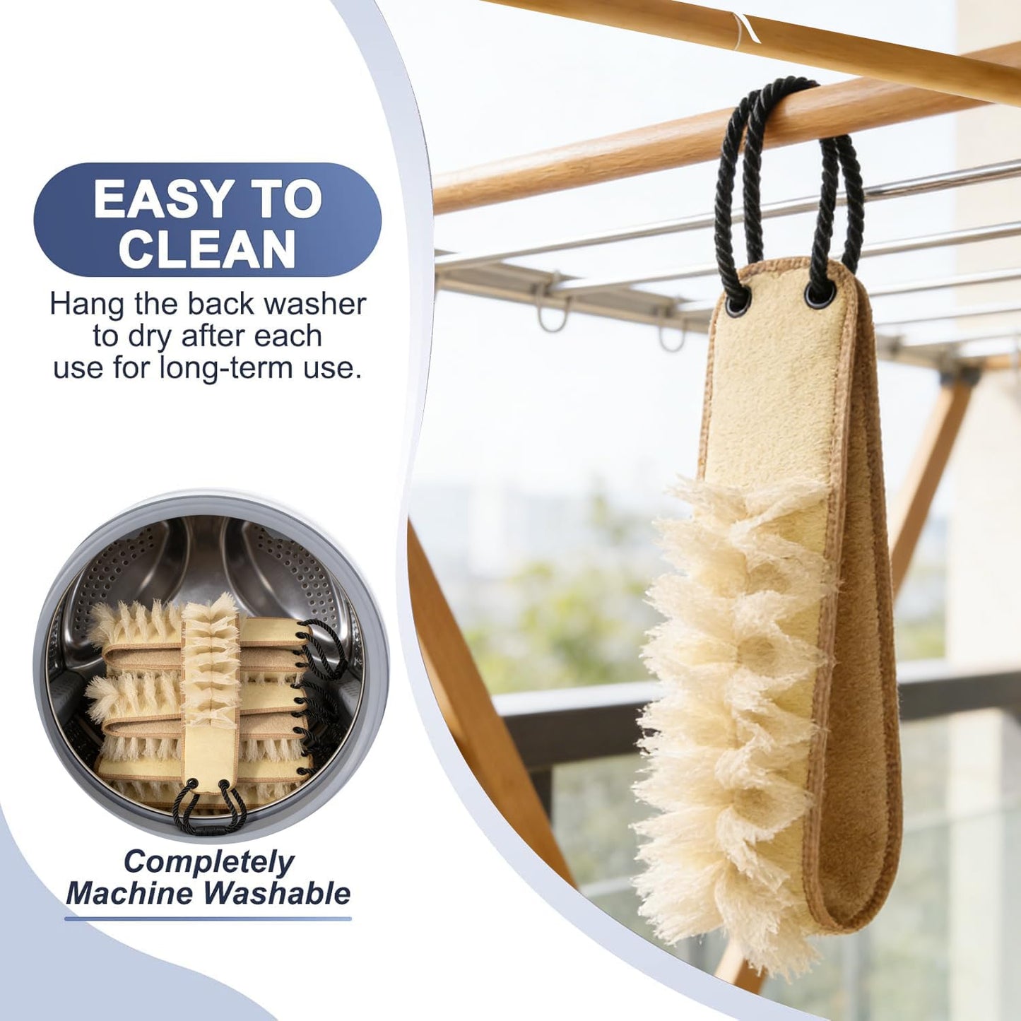 Back Scrubber for Shower with Handles,Double Sided Exfoliating,Bath Back Washer,Back Washer to Deep Clean Your Skin for Men & Women (Beige)