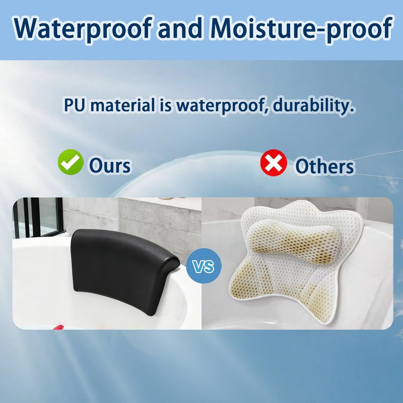 Guluto Bath Pillow, Bath Pillows for Tub with Head, Neck and Shoulder Support, Ergonomic Waterproof Bathtub Pillow with Strong Non-Slip Suction Cups, Relaxing Spa, Hot Tubs, Bathroom Essentials Black