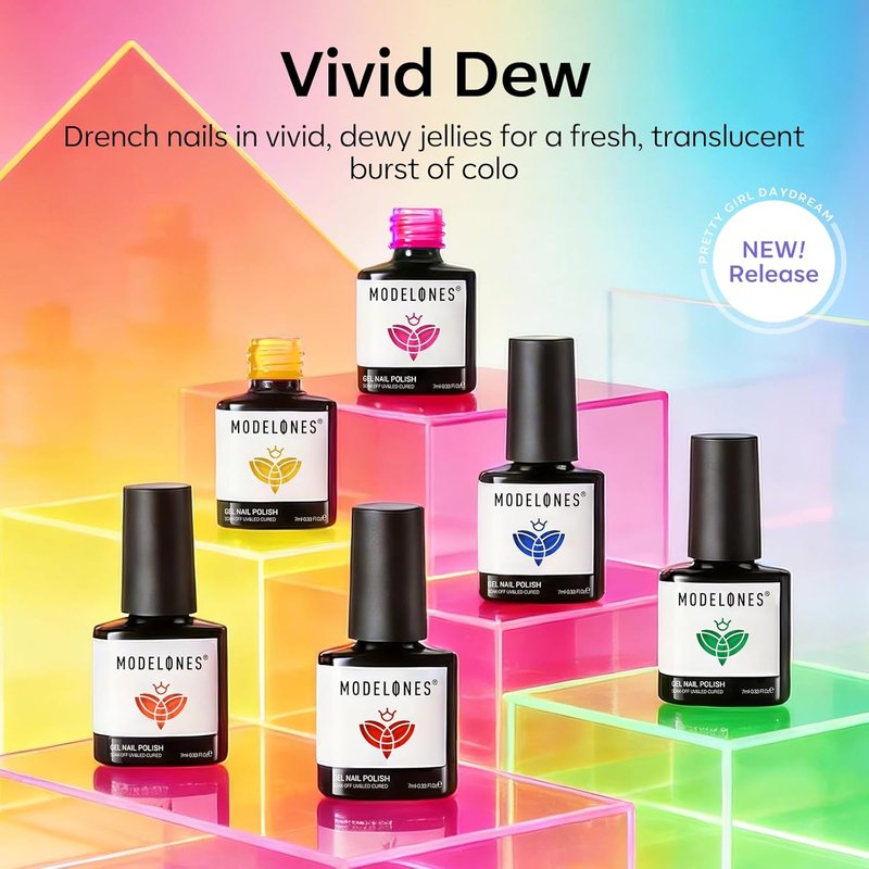 Modelones Gel Nail Polish Set - 6 Vivid Rainbow Colors | Neon Jelly Soak Off for DIY Nails