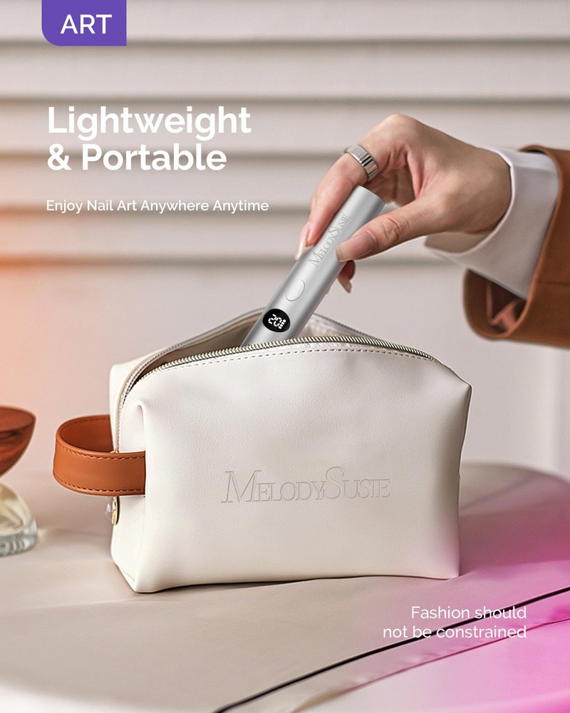 MelodySusie Handheld Cordless UV Nail Lamp with LCD Display & Optical Lens, P-Art01G Rechargeable Mini UV LED Light Flash Cures All Soft Gels, Especially Rhinestone Glue & Liner Gel Silver
