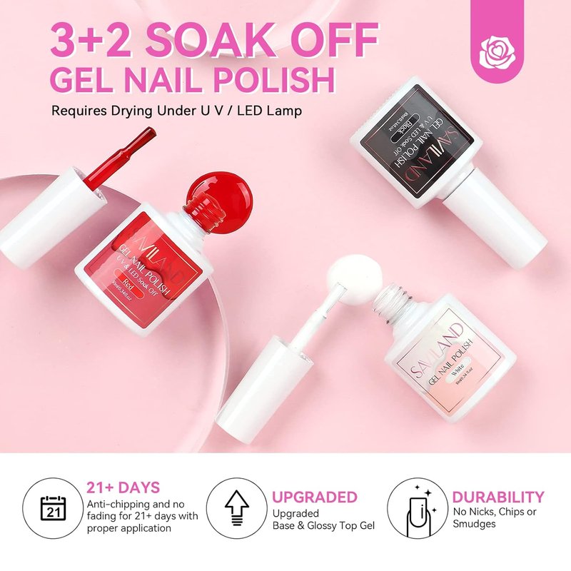 SAVILAND Acrylic Nail Kit - Professional UV Light & Drill with Clear, Pink, Red, and Black Gel Polish